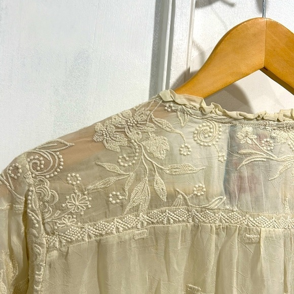 Johnny Was Embroidered Ruffle V Neck Long Sleeve Boho Peasant Blouse - XS - Picture 3 of 10